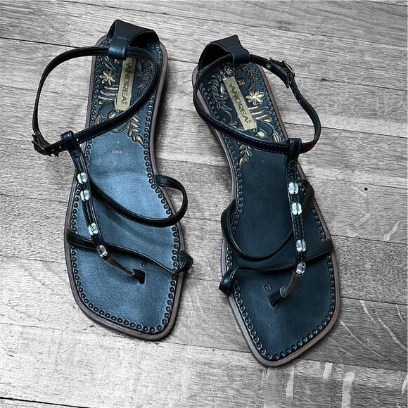 Grendene Brazil Andrea Black Rhinestone Sandal Size 9 Flats - Picture 1 of 6